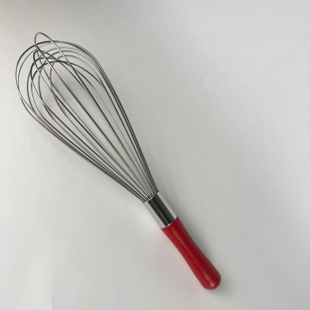 Vintage Large Balloon Wire Whisk Red Wood Handle Stainless Steel 12" Kitchen